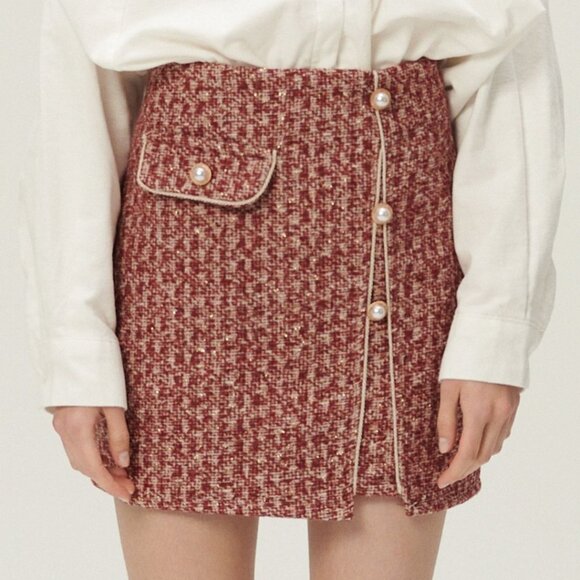 Storets Emeralda Gold Button Tweed Skort S/M - Picture 3 of 15